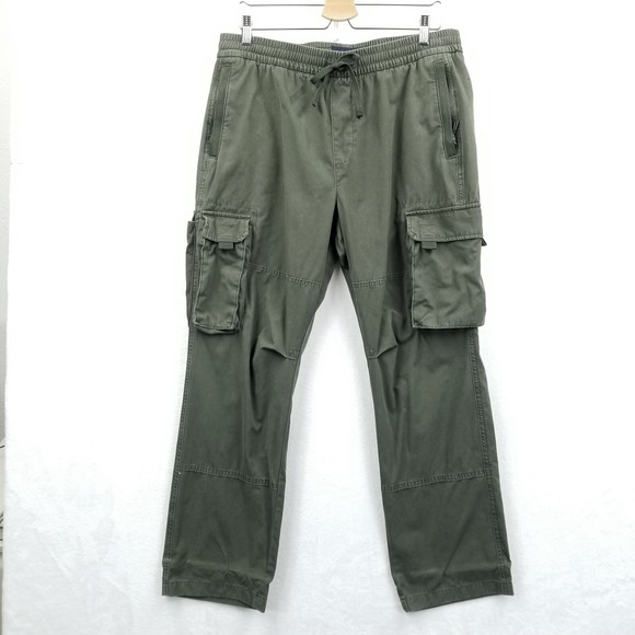 Abercrombie & Fitch Pants Men L Green Cargo Technical Drawstring Baggy Pockets - Picture 1 of 11